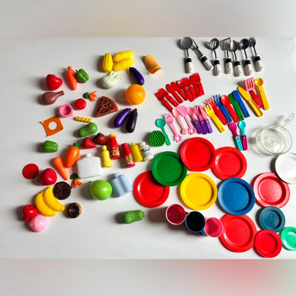 Vintage Pretend Play Set Plastic Fruit Veggies